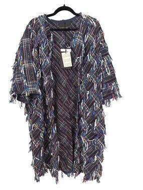 NWT Marina Rinaldi Multicolor Open Cardigan Duster Fringe Size US 18 $1415 [jb]
